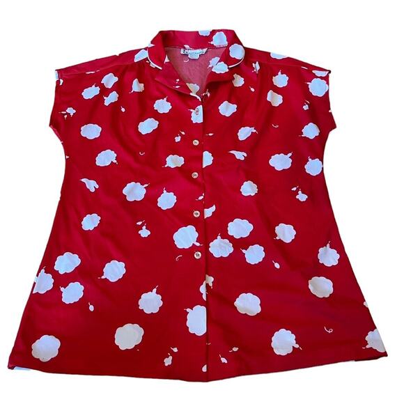 QUEEN CASUALS Blouse Shirt Short Sleeve Vintage 70’s Red Floral Medium M - Picture 1 of 5